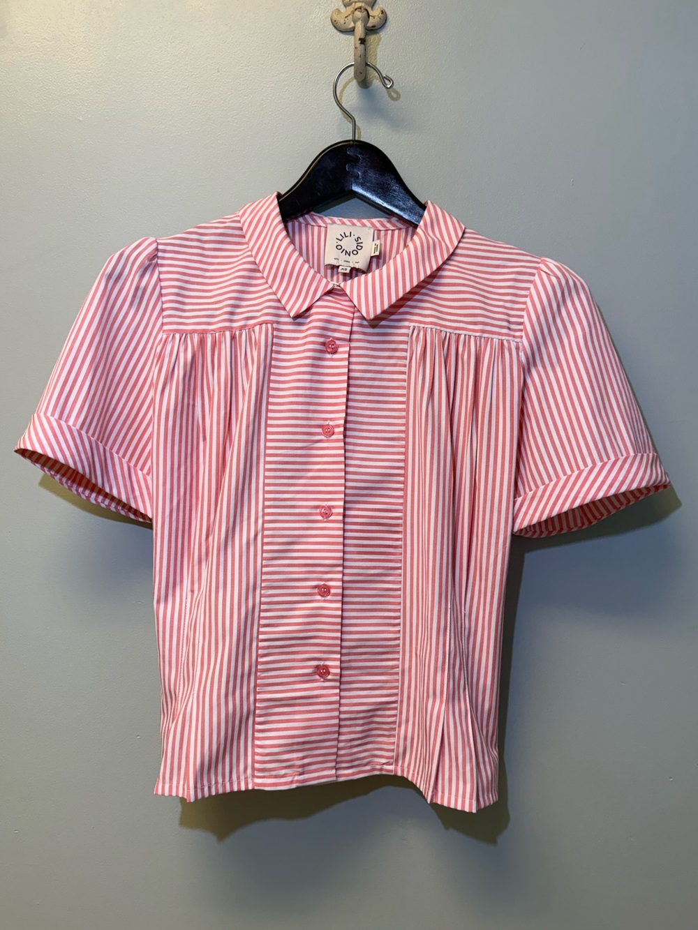 Lili Sidonio candy pink stripe blouse button XS